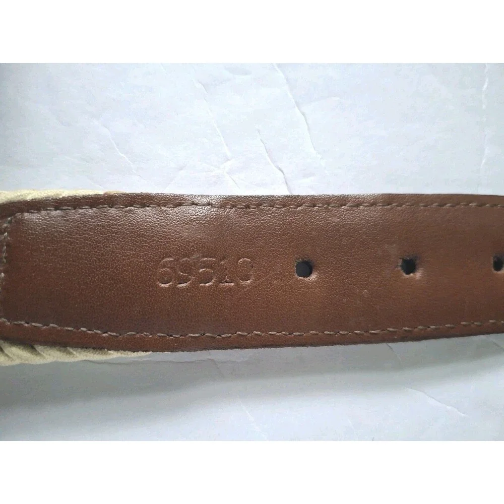Kahala Torino Leather Mens Italian Woven Cotton Belt Beige Sz 38 69510 Golf Belt